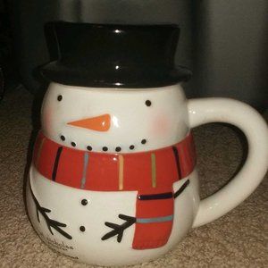 Hand Painted St. Nicholas Square Snowman Mug WIth Hat Lid